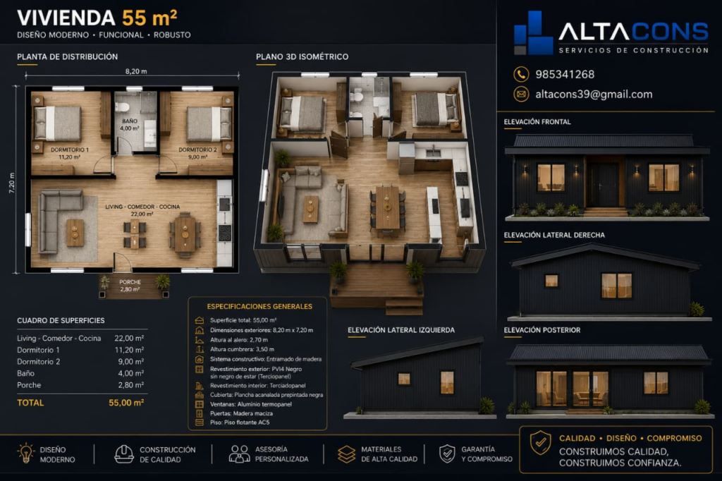 Vivienda 55 m² Grafito
